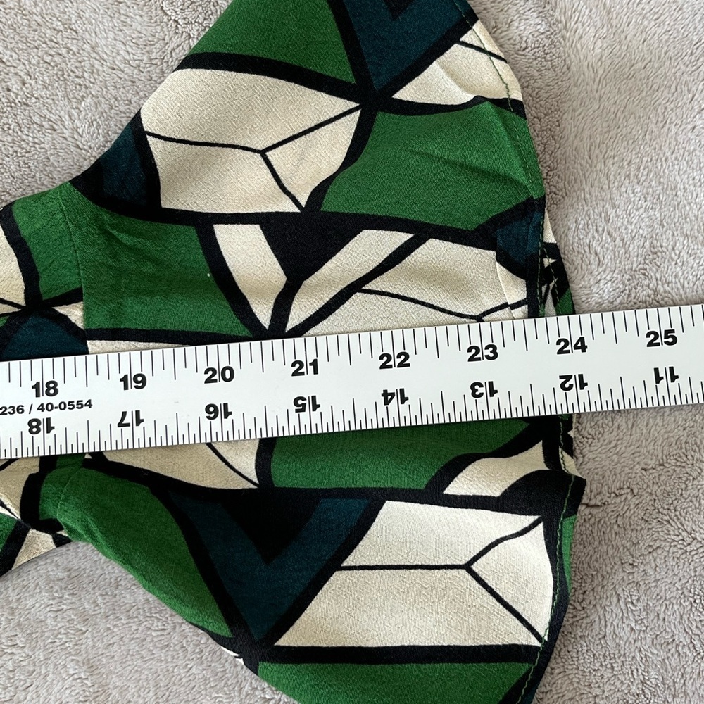 Zara Green Black Cream Geometric Printed Collared V-neckline Blouse Size Large - Picture 14 of 16